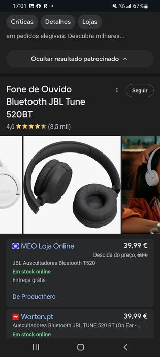 Headphones JBL 520 BT Novos na Caixa .