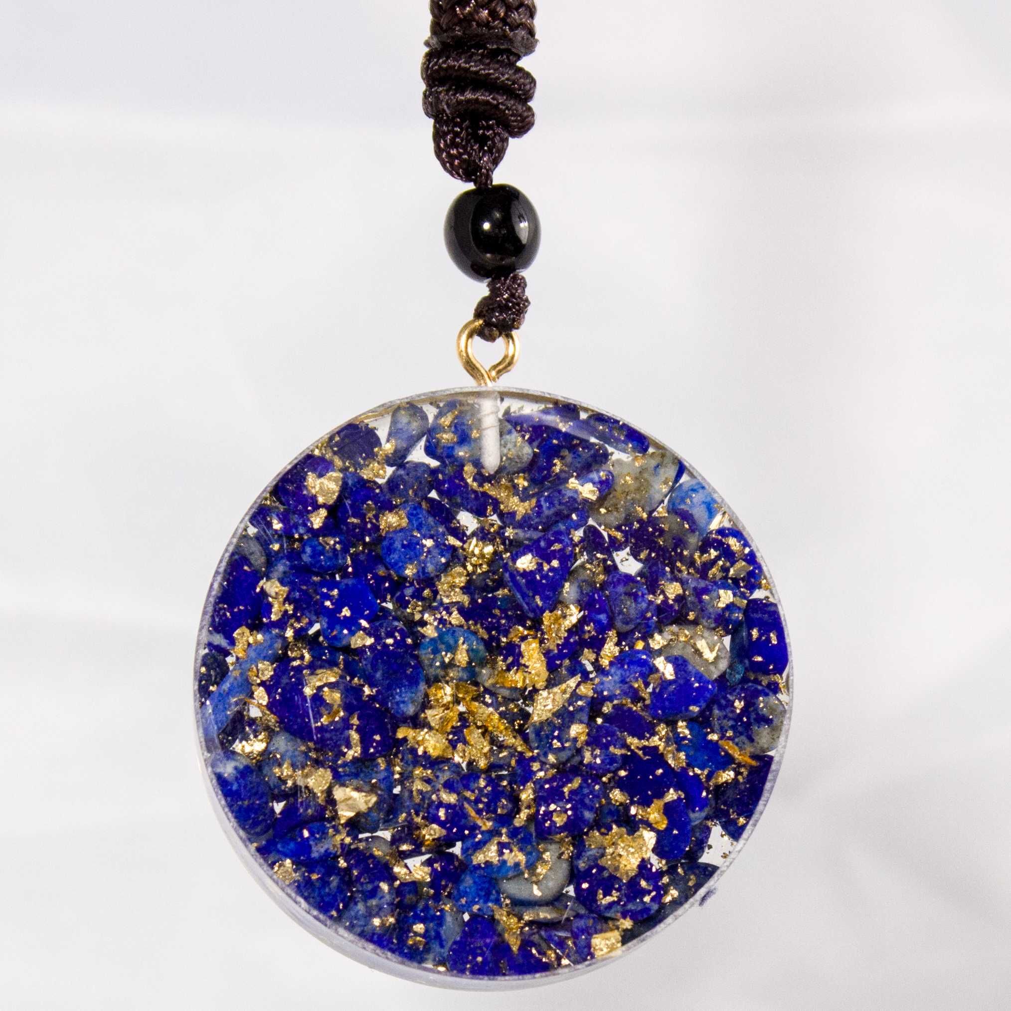 Piękny Naszyjnik Lazuryt Złota Folia Prezent Energia Lapis Lazuli