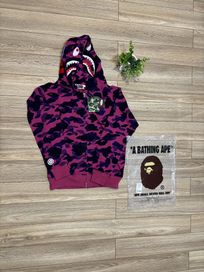 Bape camo shark full zip hoodie pink