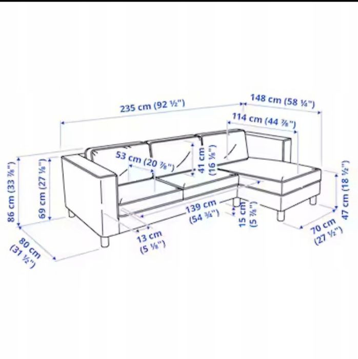 Sofa 3 osobowa z szezlongiem