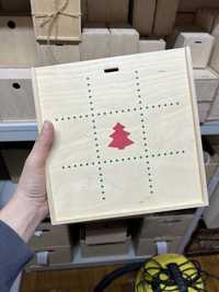 Коробка фанерна з новорічним принтом, розмір 200х60х200 мм