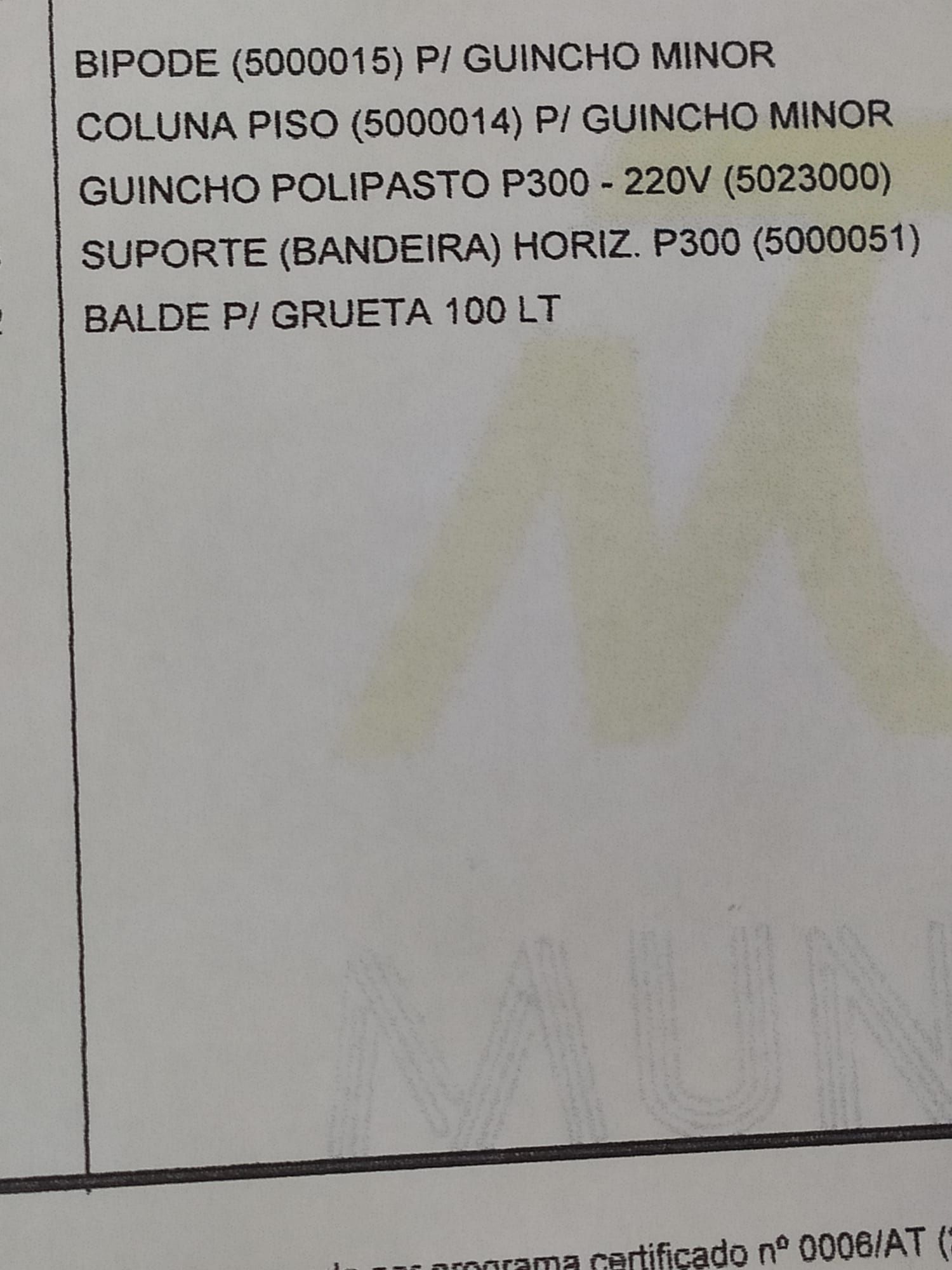 Guincho / Elevador CAMAC com balde 100 Lts