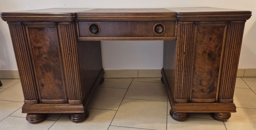 Antyczne stare dębowe biurko + fotel/ krzesło antyk, zestaw, stylowe