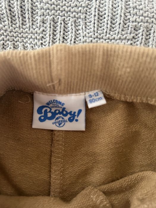 Beżowe/brązowe  spodnie w zwierzęta 80 cm,