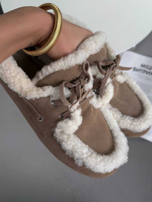 Жіночі зимові лофери Miu Miu Loafers Winter Beige з хутром M008