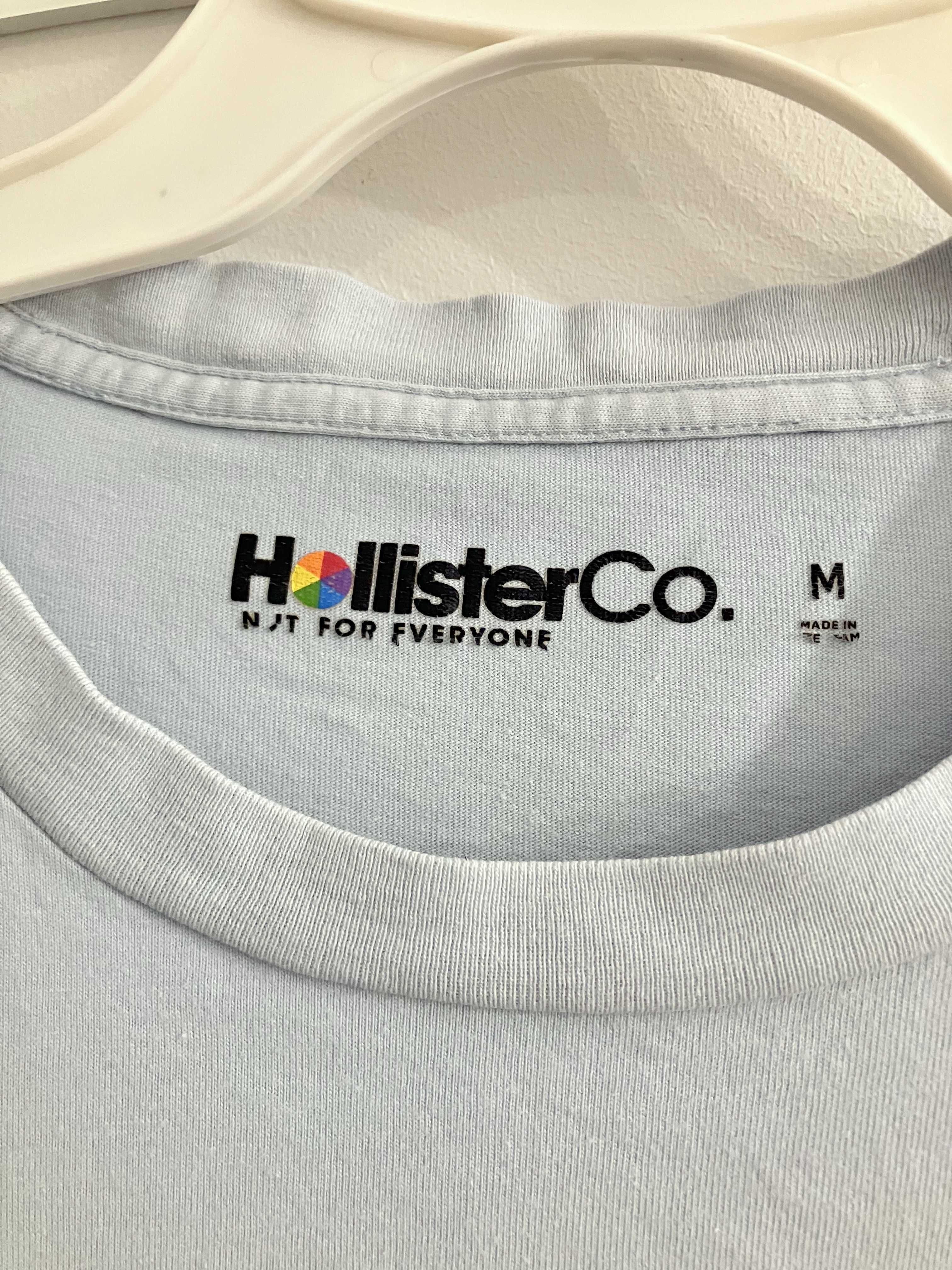 Błękitna koszula Hollister M t-shirt męski basic logo haft