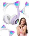 Słuchawki bezprzewodowe bluetooth kocie uszy fioletowe prezent szkoła