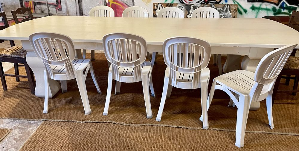 Mesa de jantar madeira maciça lacada a branco