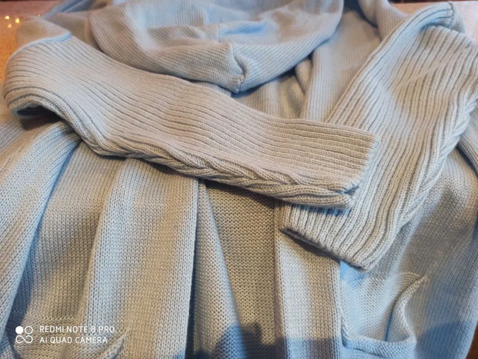 Super kardigan, błękitny z kapturem, oversize xl/xxl