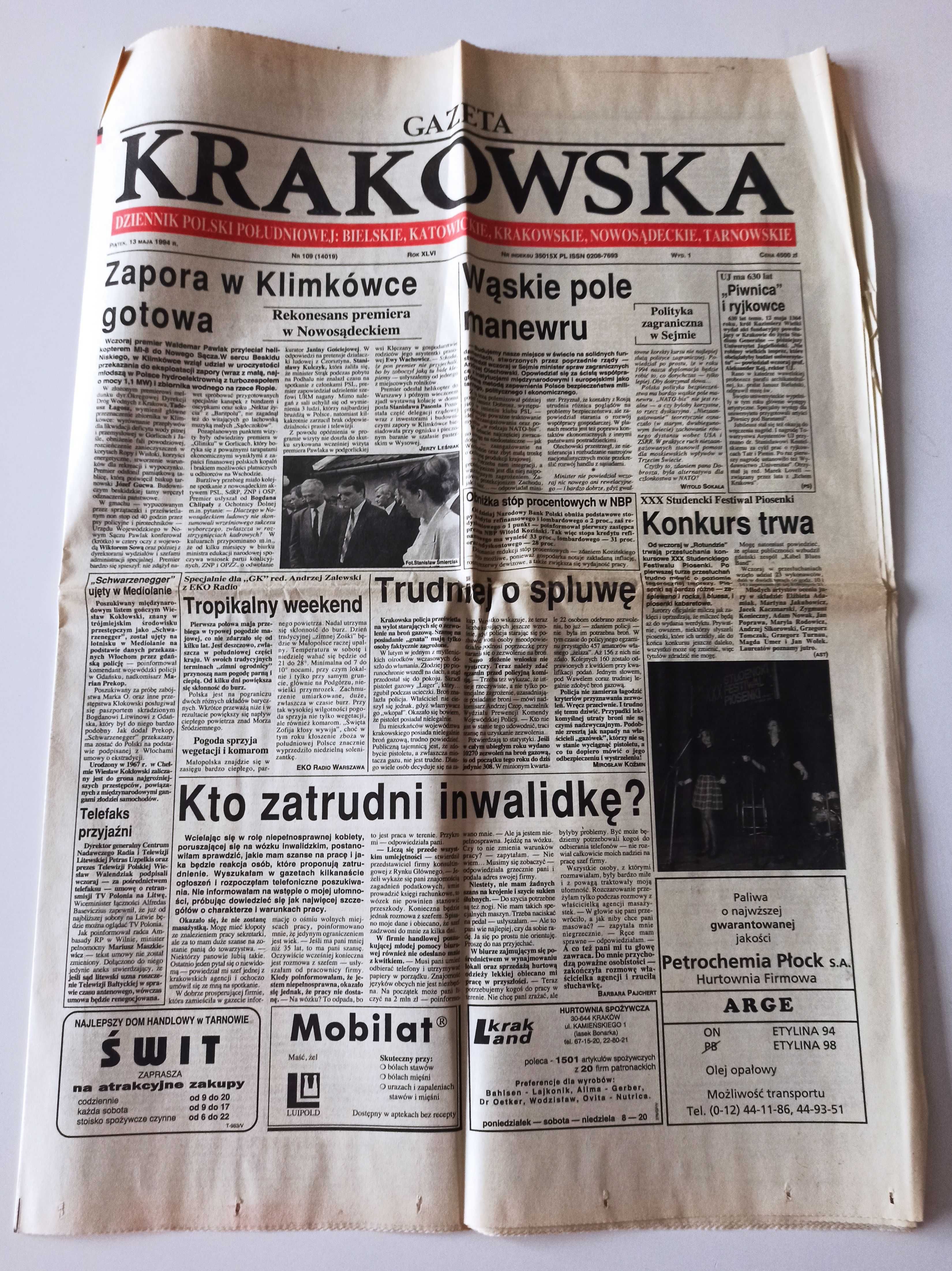 Gazeta Krakowska archiwalne numery 5 sztuk 1983/1987/1994