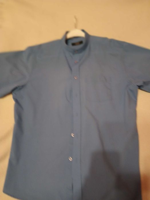 Koszula męska niebieska stójka krótki rękaw 43-44/176-182