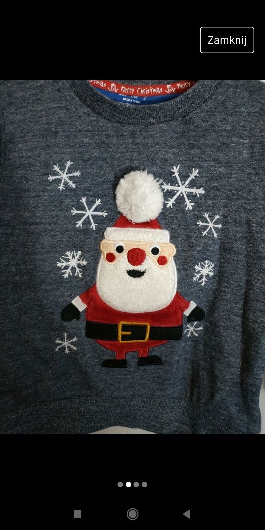 Szara świąteczna bluza z Mikołajem rozmiar 110 cm