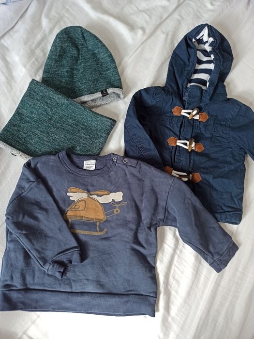 Zestaw ubrań 80 dla chłopca kurtka bluza komplet czapka komin