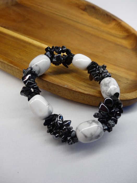 Bransoletka Howlit, Hematyt, Obsydian Śnieżny