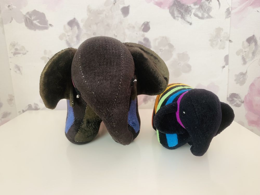 Pluszowe słonie, słonik Caprol w kolore paski, vintage