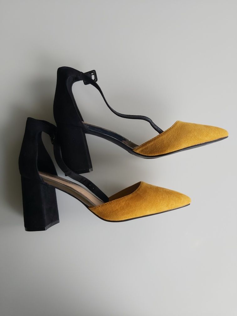 Buty czółenka słupek żółty czarny r 41 damskie