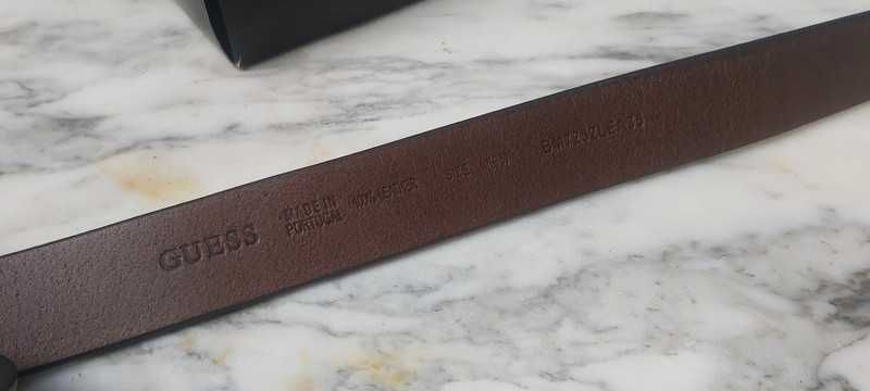 Nowy pasek GUESS 100% Skóra skorzany M 95cm brązowy wada t042 męski