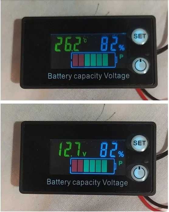 Индикатор заряда аккумулятора с датчиком температуры 8-100В Вольтметр