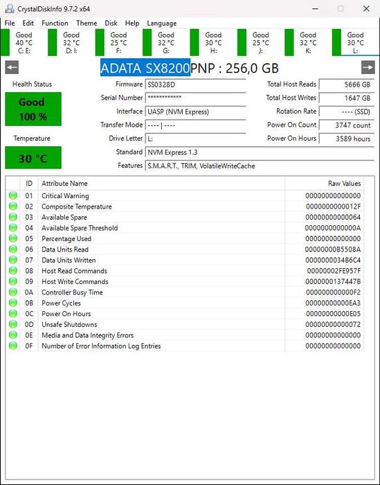SSD ADATA SX8200 Pro 256GB NVMe M.2