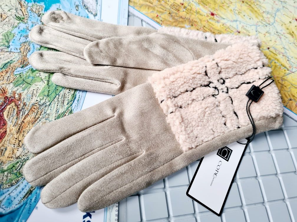 Code zimowe damskie rękawiczki ocieplane nowe modne