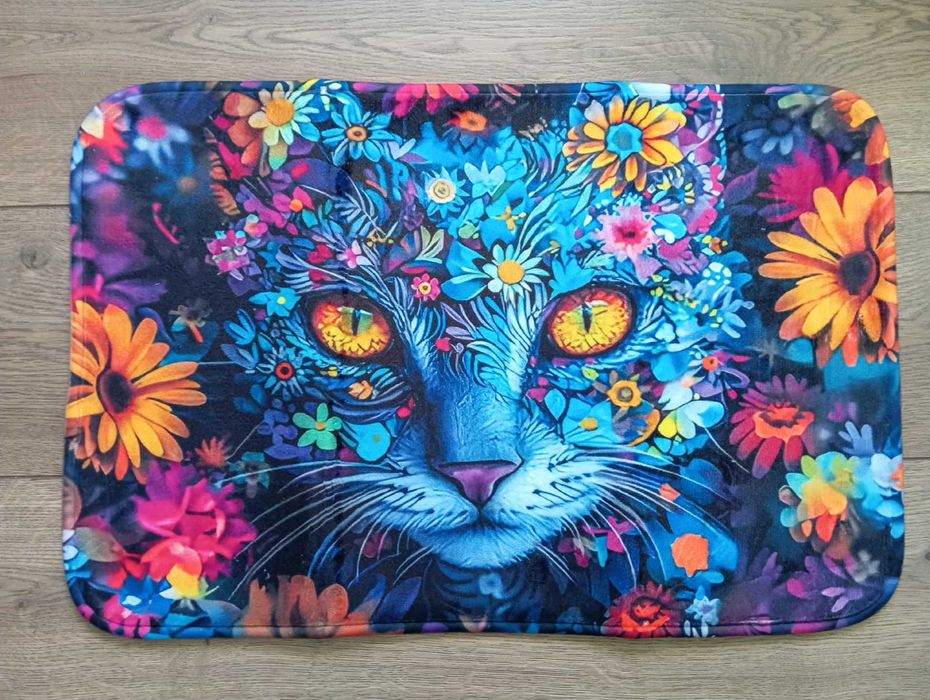 Dywanik łazienkowy z kotem i kwiatami