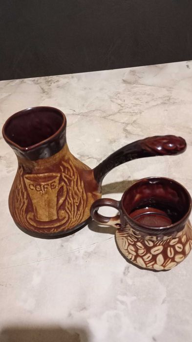 Керамическая турка для кофе с чашкой.Кофе в подарок.