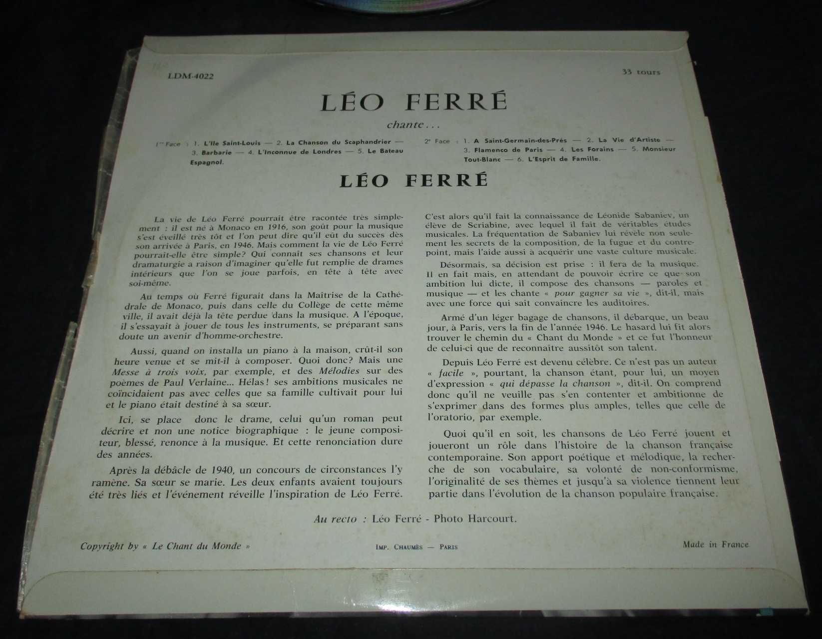 Disco Vinil Léo Ferré Le Chant Du Monde