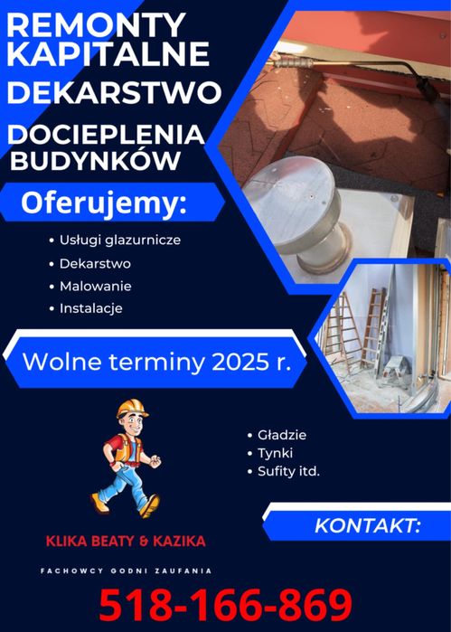 Gładzie, sufity podwieszane, remont, ocieplenie, docieplenie, ścianki