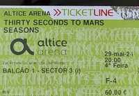 2 Bilhetes concerto 30 Seconds To Mars