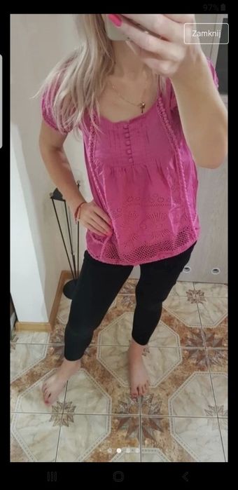 Tunika Wrzosowa liliowa różowa koronka guziczki śliczna kobieca na lat