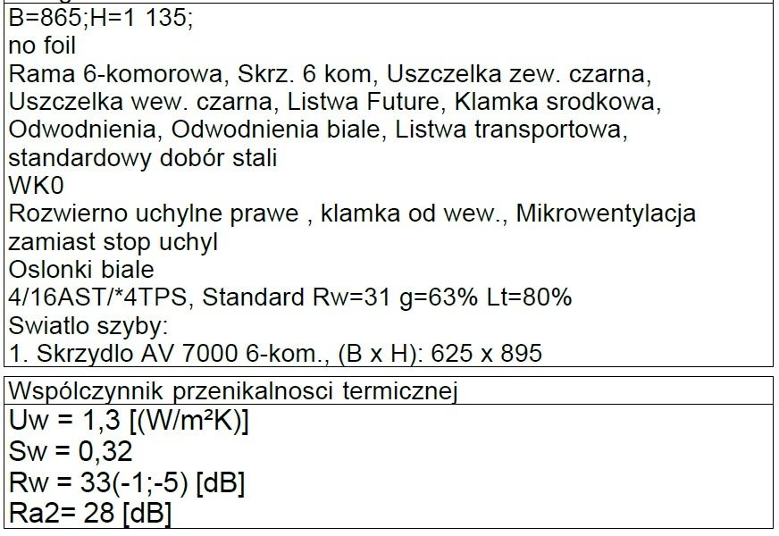 Okno PCV kol. biały wymiar szer. 865 x wys. 1135