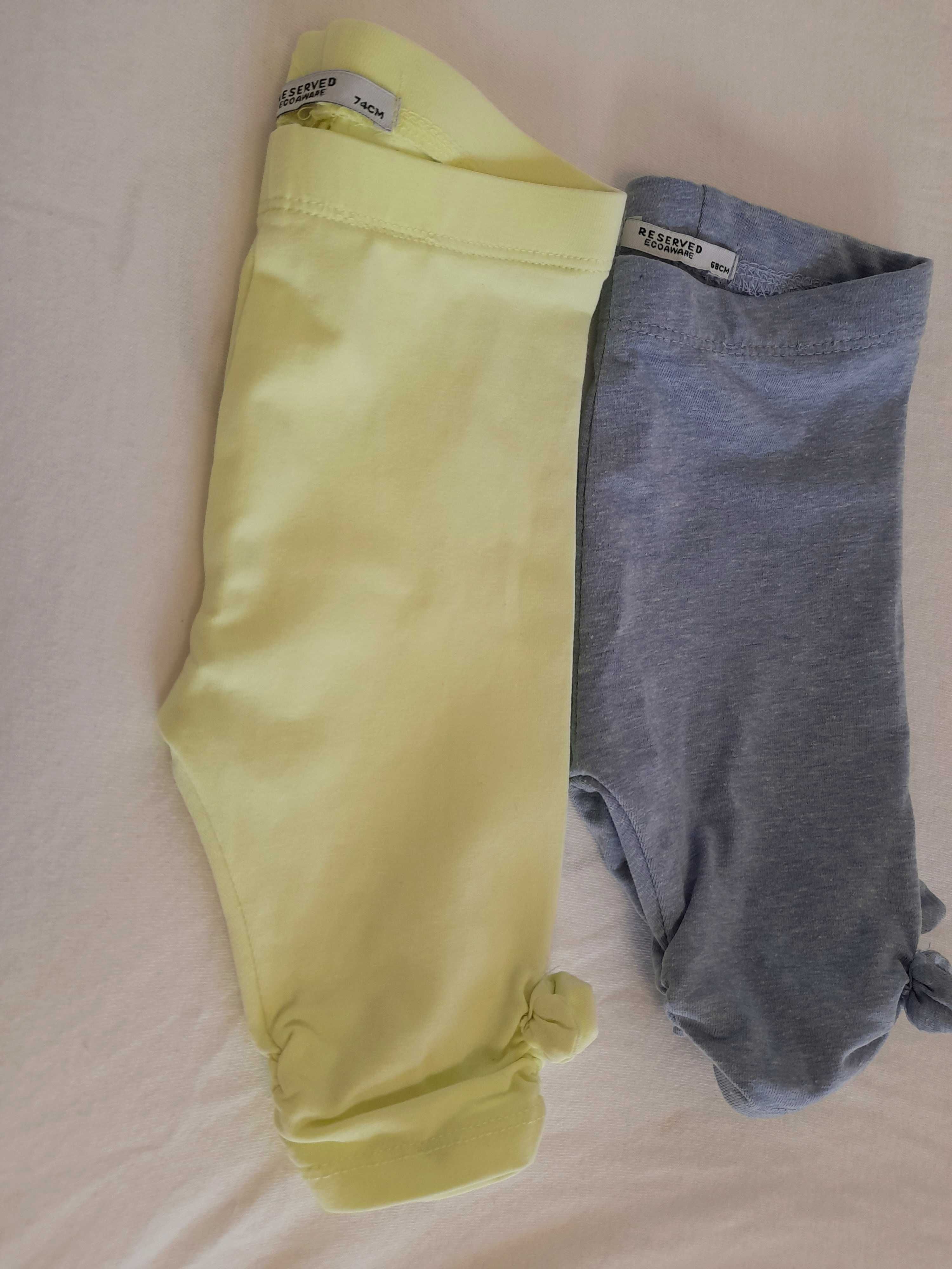 2 pary legginsy rozm 68 i 74 Reserved,  żółty i niebieski nogawki 3/4,