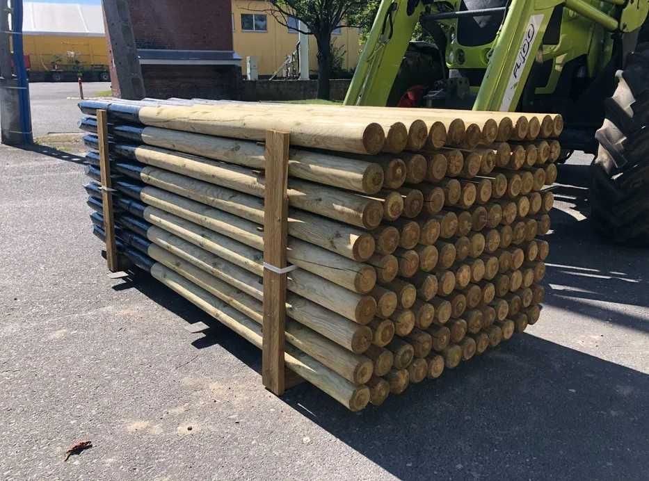 Słupki Paliki drewniane impregnowane i smołowane fi9cm dł250cm mocne