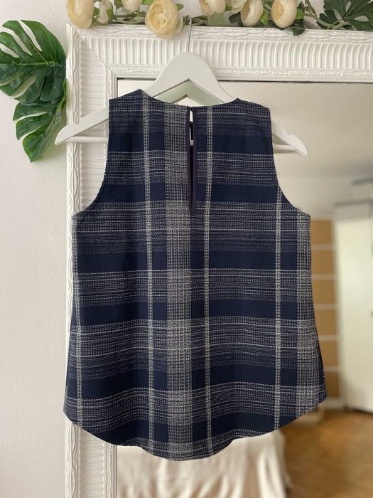 Mango top granatowy w kratkę krata elegancki vintage wiskoza S 36