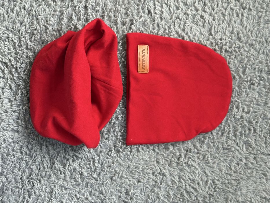 NOWY Komplet czerwony czapka komin szalik Hand Made