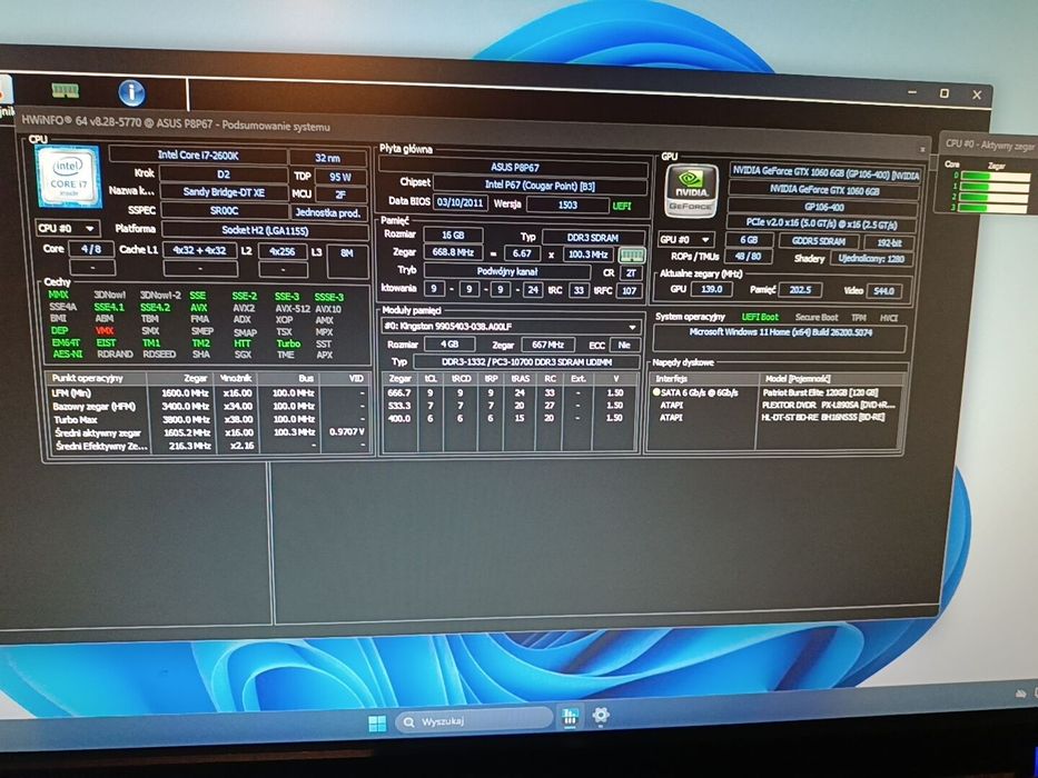 Komputer stacjonarny do gier. GTX 1060 i7 Windows 11