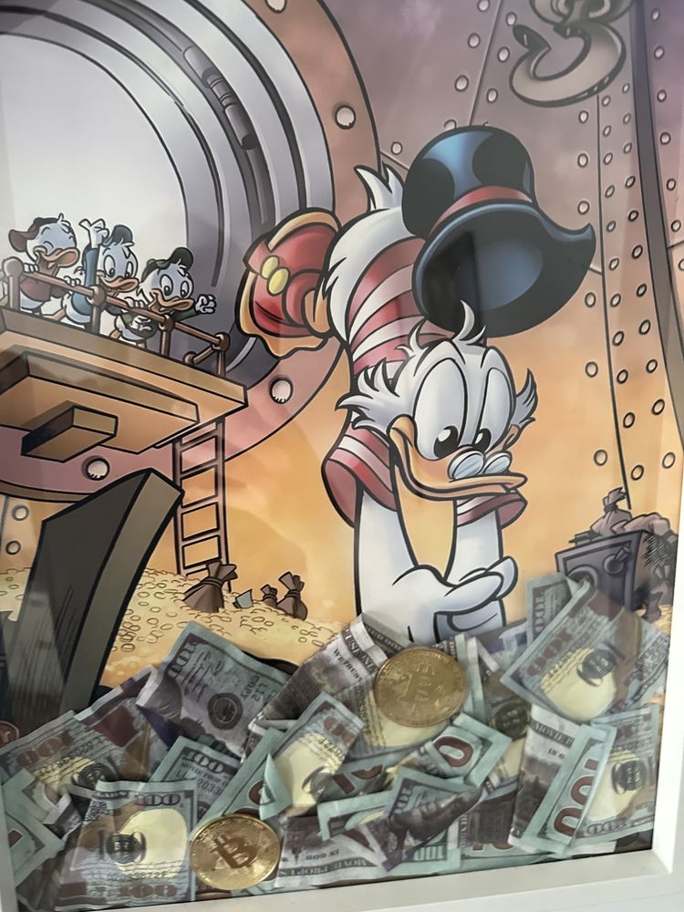 Obraz na prezent/ bajka/ 30x40 scroodge mcduck/ dollars/3d
