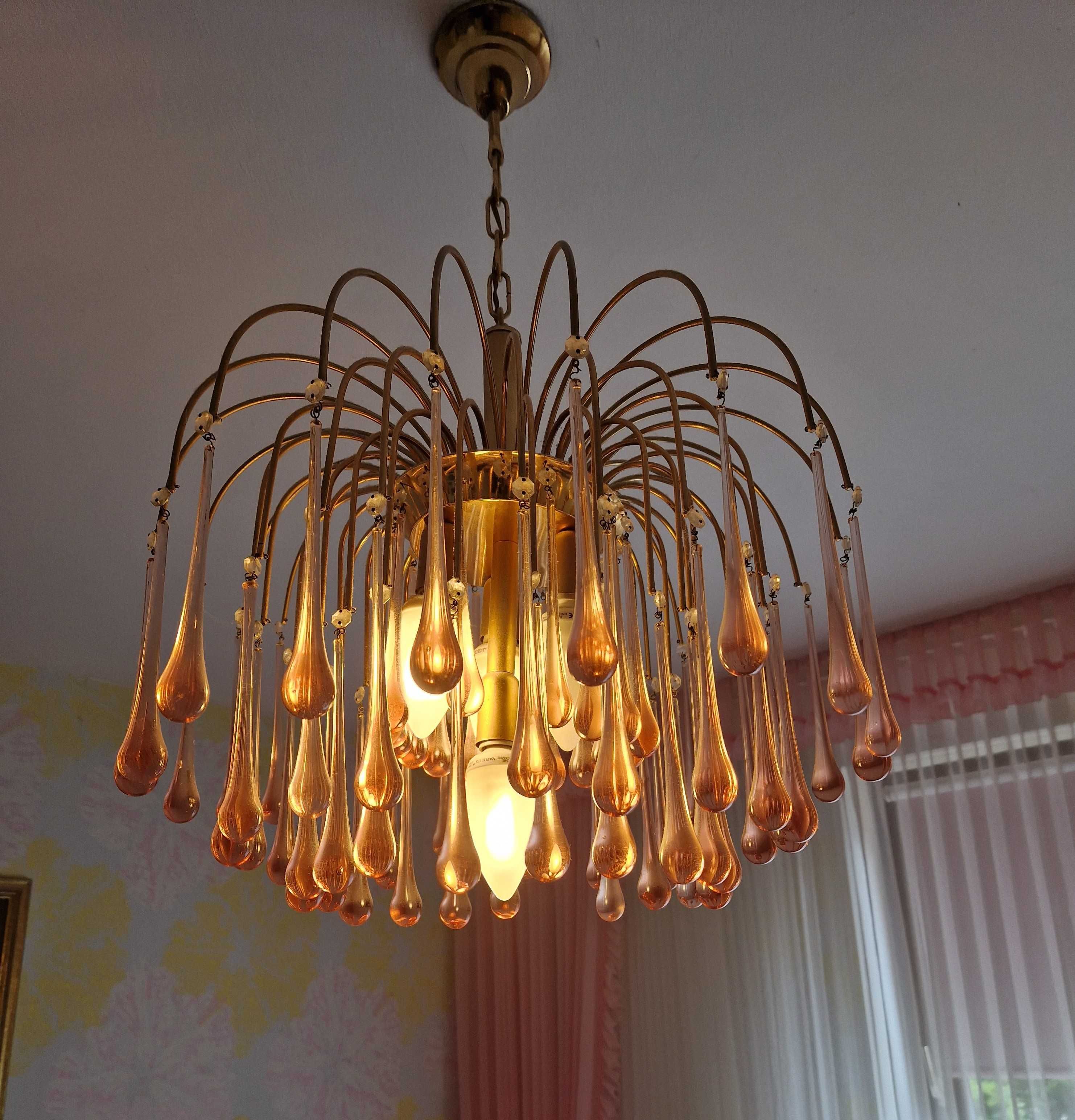 Piekna stara lampa Murano wisząca, żyrandol Szklane Krople Wodospadu