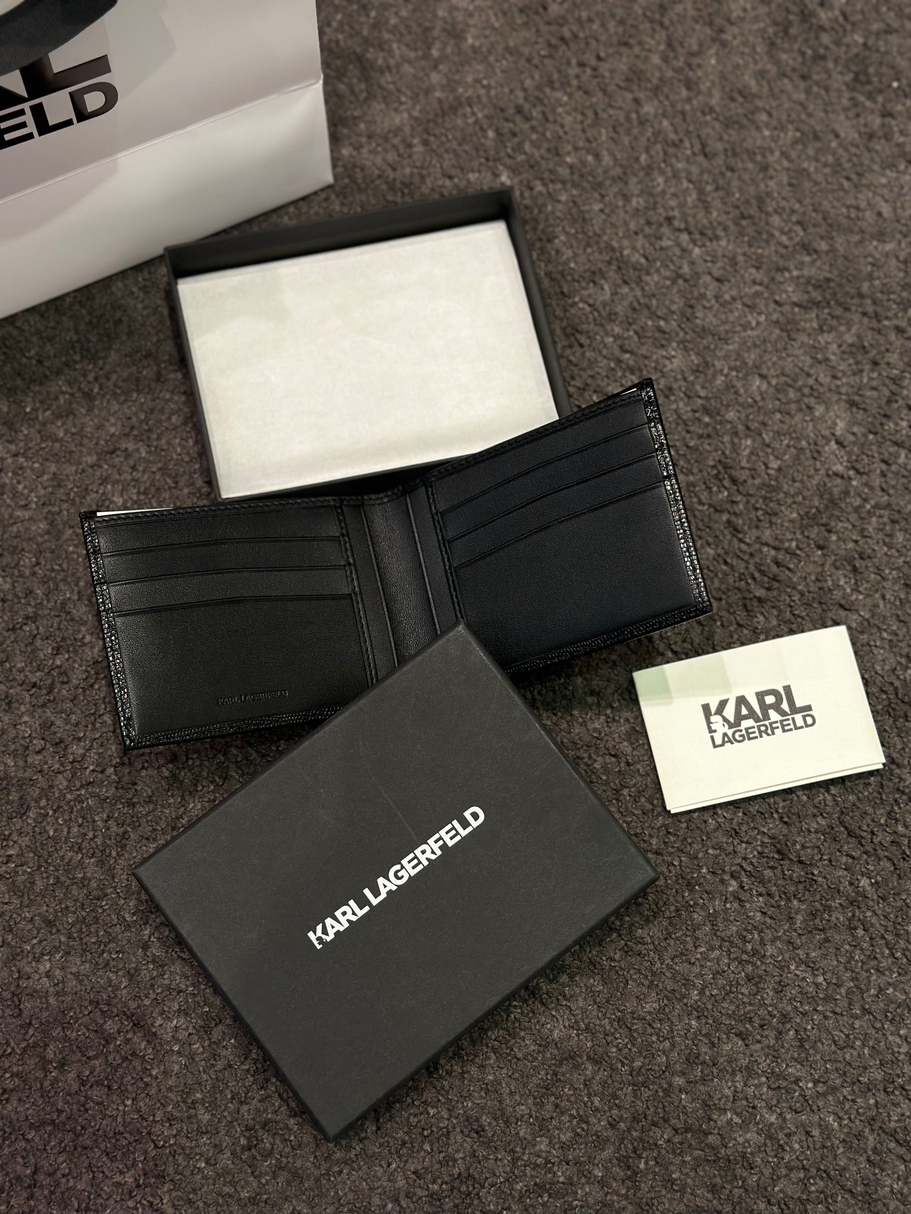 Czarny Skórzany portfel Karl Lagerfeld nowy oryginalny w kartoniku HIT