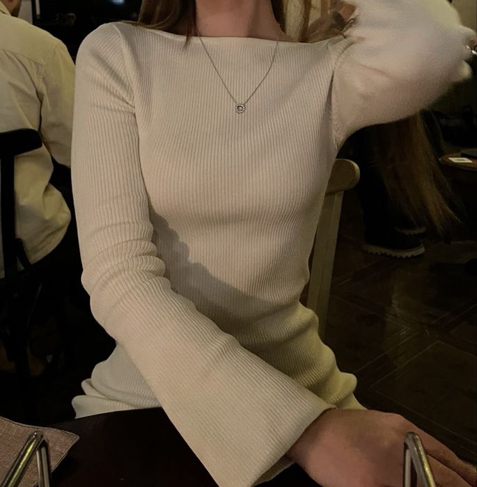 Тепла Молочна сукня міді з розрізом в рубчик