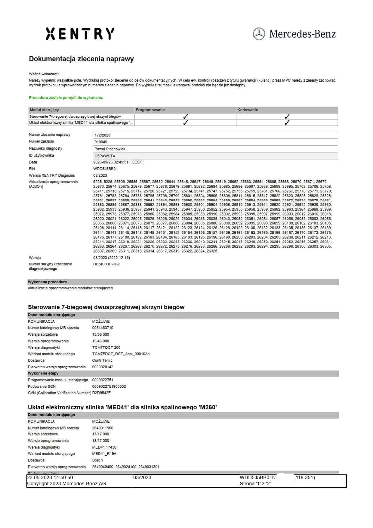 Diagnostyka komputerowa Mercedes W223 W206 W254 W297