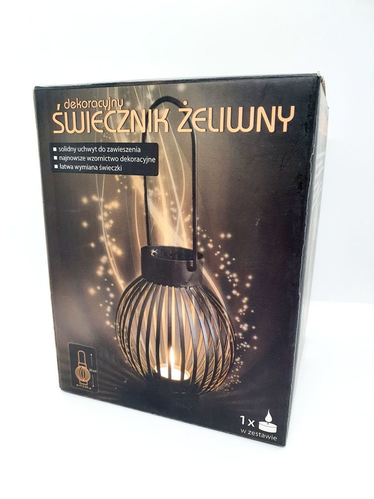 Dekoracyjny świecznik lampion żeliwny metalowy czarny loft tealight