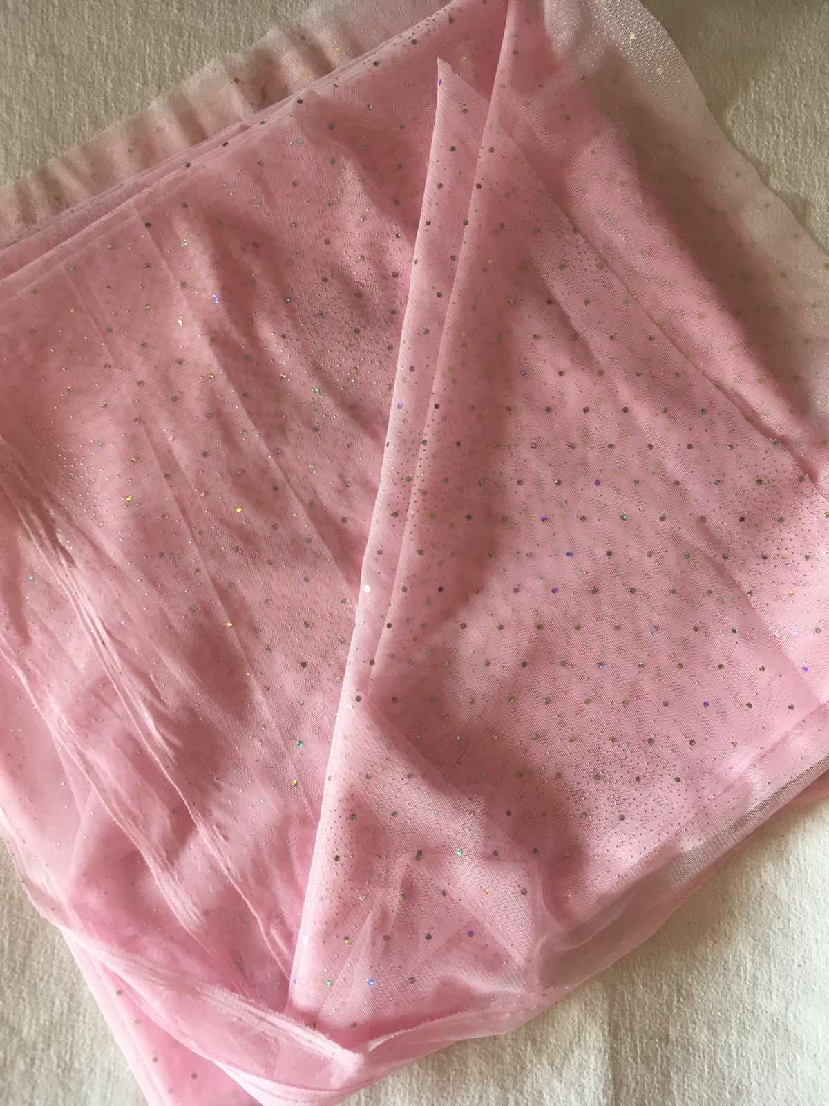 Отрез ткани фатин с блестками розовый