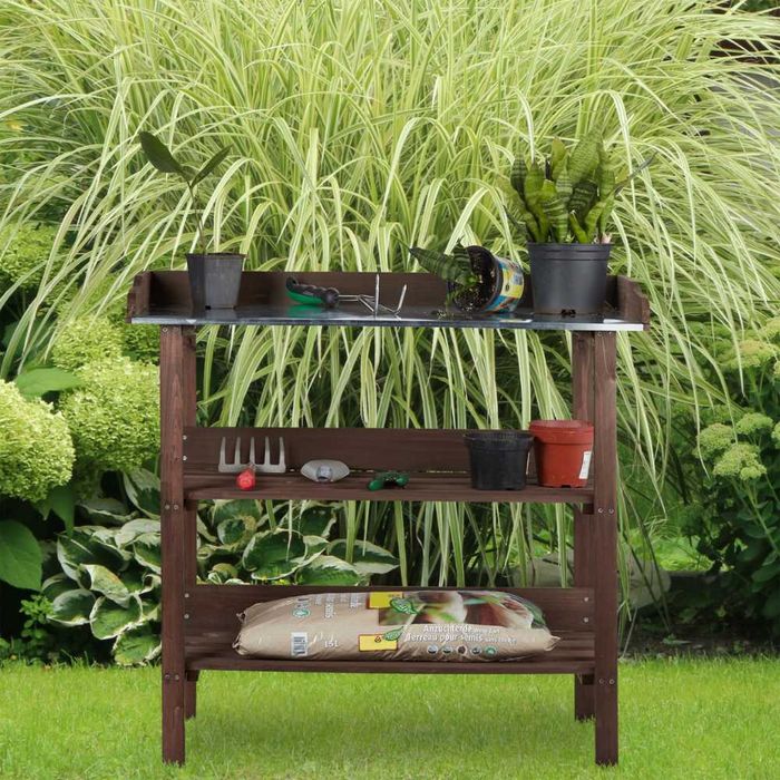 Stół do uprawy roślin drewniany regał z metalowym blatem do szklarni