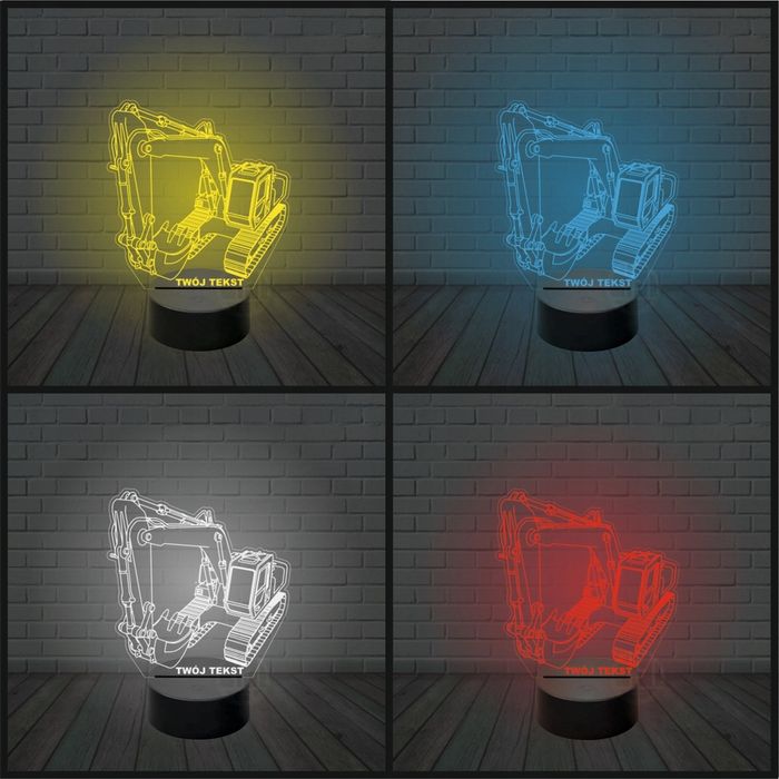 Lampka nocna na biurko 3d led imię grawer KOPARKA