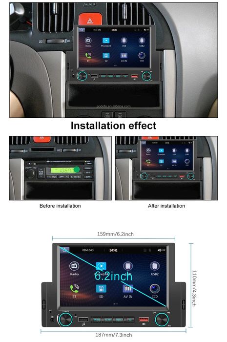 Rádio 1din 6,2" polegadas CARPLAY Android auto Bluetooth NOVO