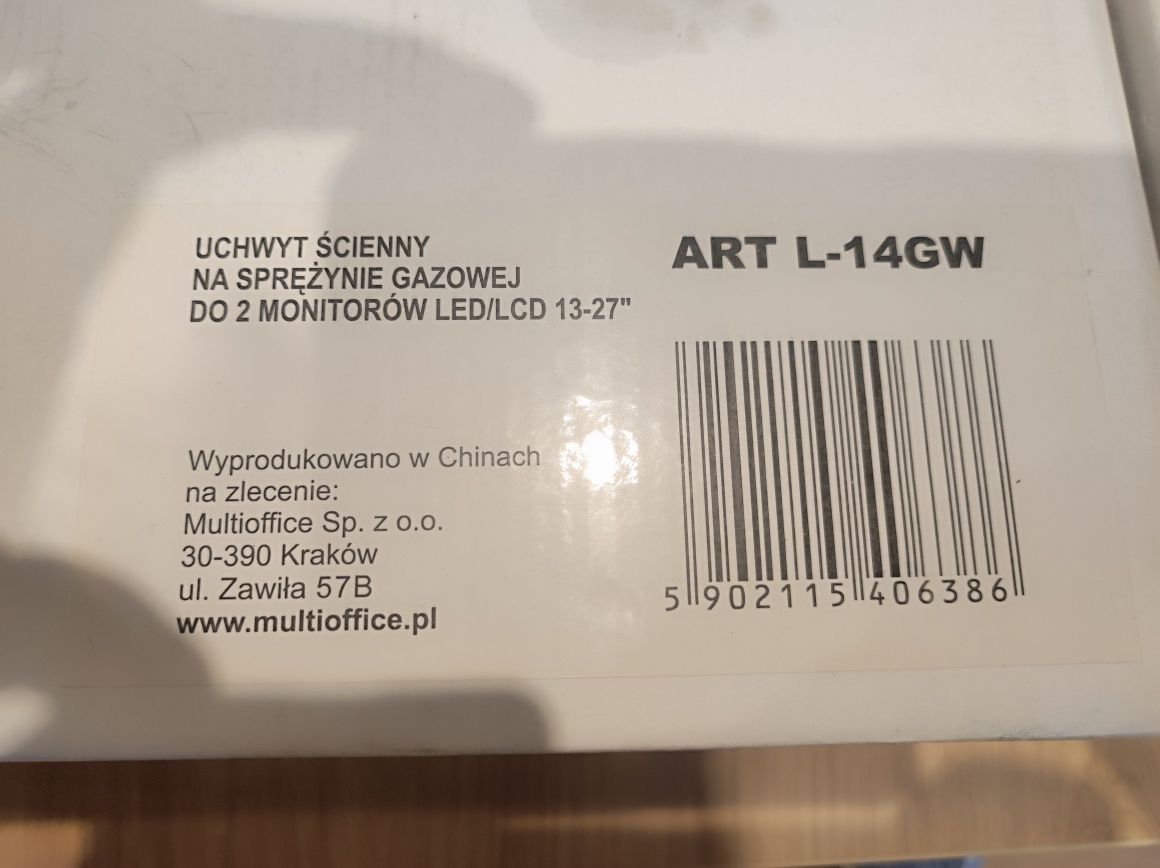 Nowy uchwyt biurkowy do 2 monitorów ART L-14GW – nigdy nieużywany