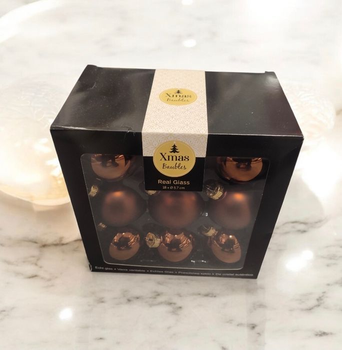 Nowy zestaw brązowych bombek świątecznych 18 sztuk
