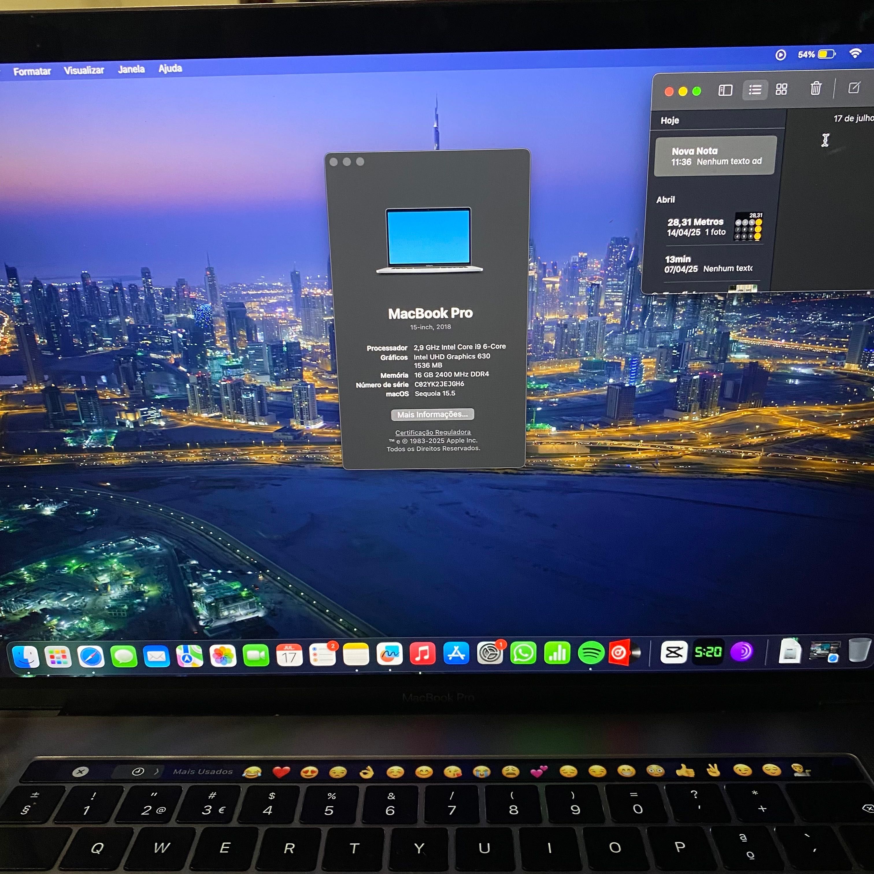 Macbook Pro 15, TouchBar, Processador i9