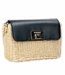MONNARI Efektowna Torebka Damska Słomiana Koszyk Crossbody Czarna Beż